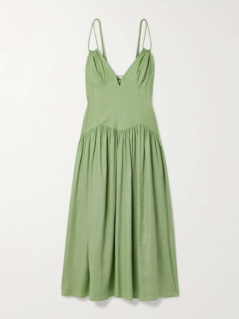 Cult Gaia Darcey Gathered Linen-blend Midi Dress