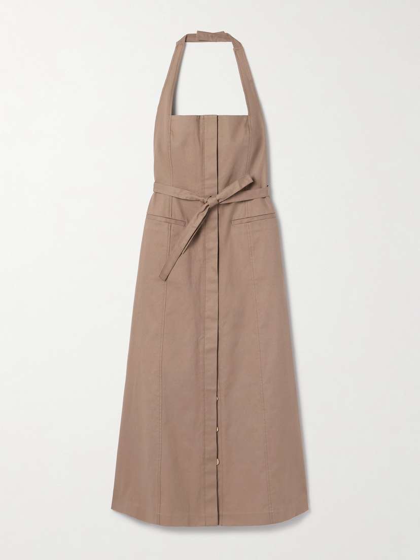 Cult Gaia Rocio Belted Cotton-blend Twill Halterneck Midi Dress