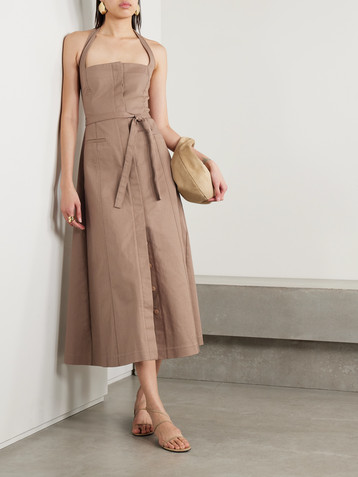 Cult Gaia Rocio belted cotton-blend twill halterneck midi dress