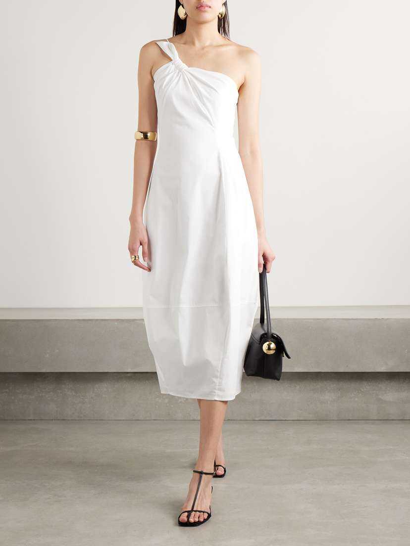Araceli One-shoulder Gathered Cotton-blend Poplin Midi Dress - US0 | Image | 1