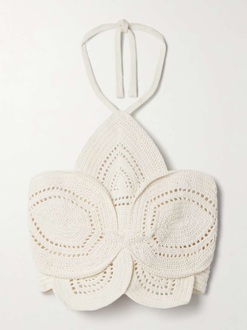 Emelia Cropped Crocheted Cotton Halterneck Top - x small | Image | 0