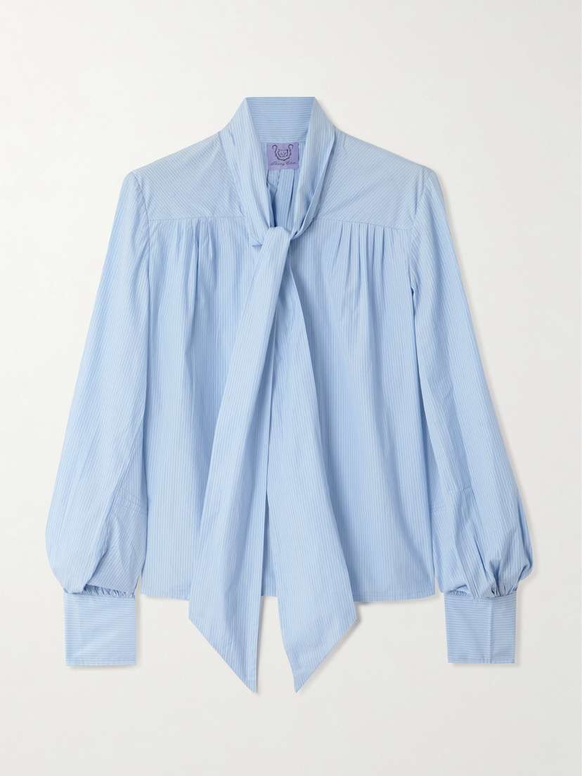 Thierry Colson Alba Pussy-bow Striped Cotton-poplin Blouse