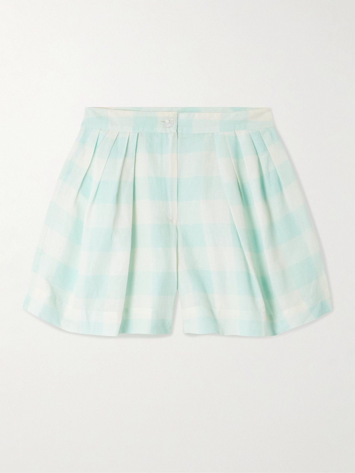 Thierry Colson Kenya Pleated Checked Linen And Cotton-blend Shorts In Green