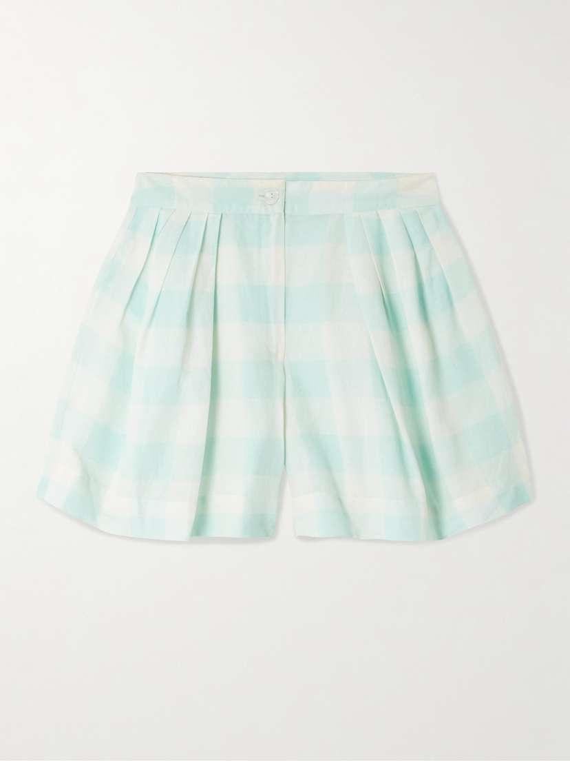 Thierry Colson Kenya Pleated Checked Linen And Cotton-blend Shorts