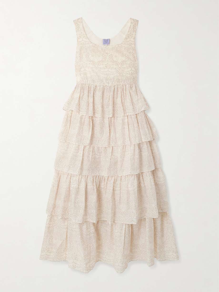 ines tiered printed cotton and silk-blend maxi dress