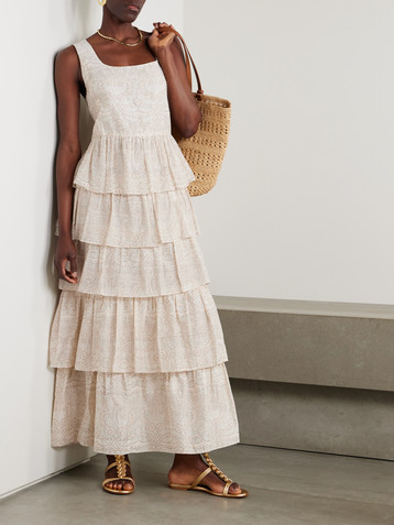 THIERRY COLSON Ines tiered printed cotton and silk-blend maxi dress