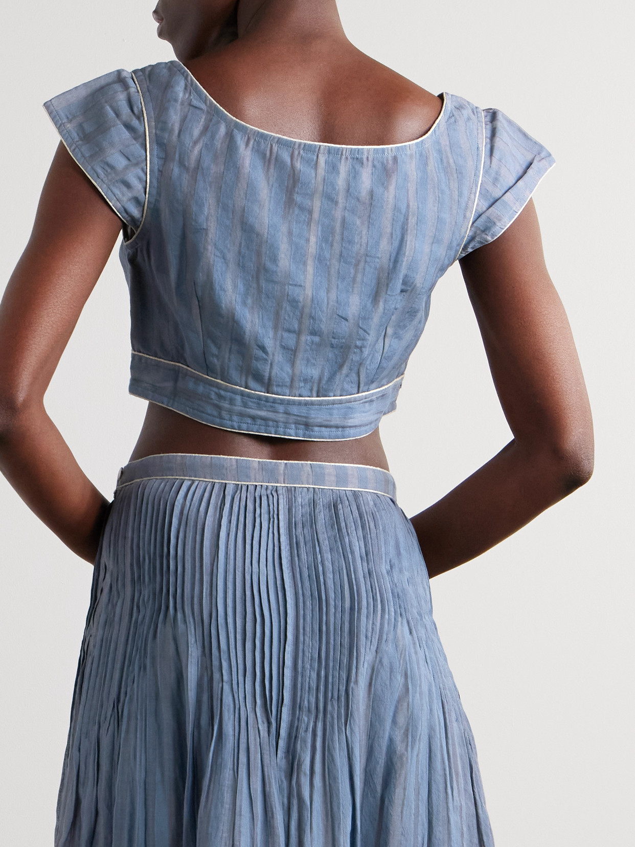 Delphi Chanderi Cropped Striped Cotton And Silk-Blend Top