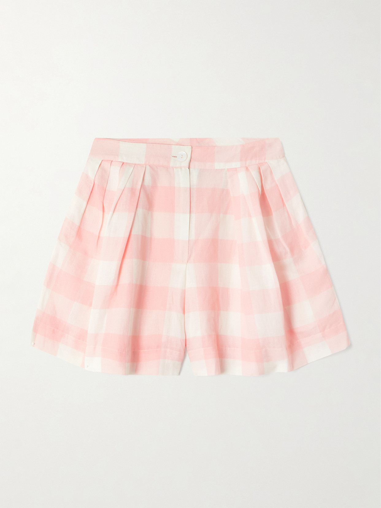 Thierry Colson Kenya Pleated Checked Linen And Cotton-blend Shorts In Pink