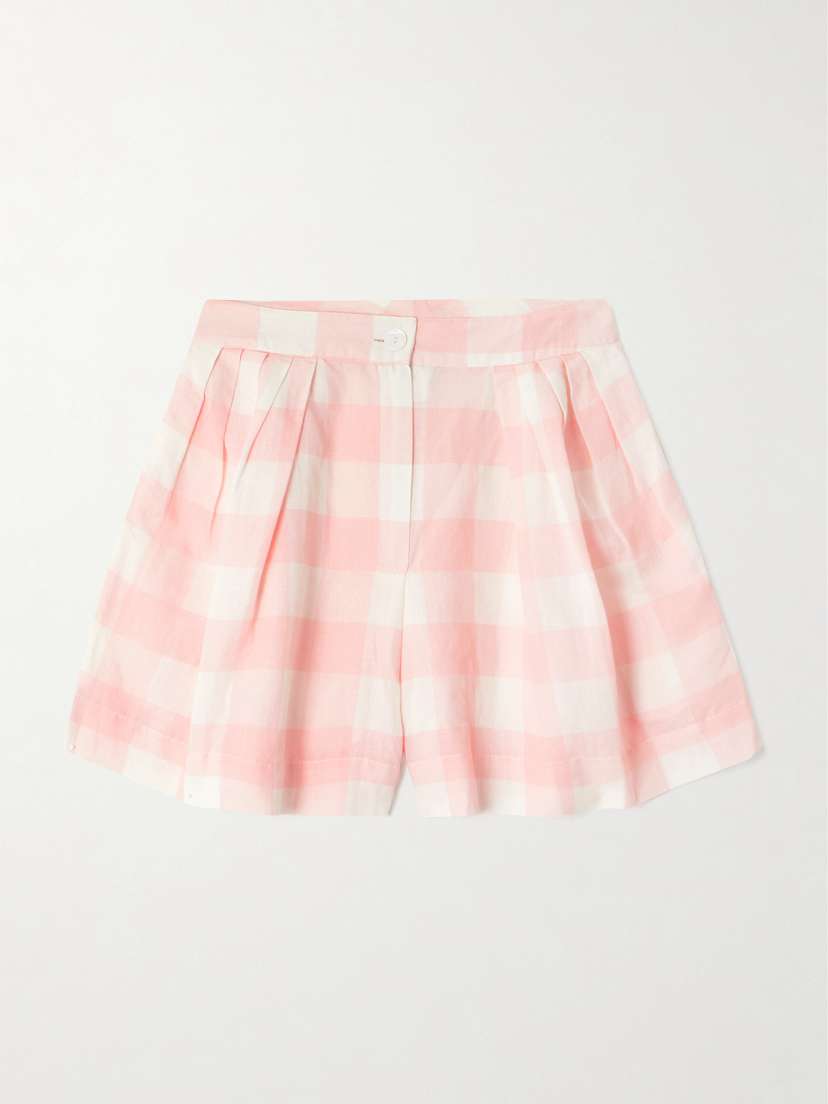 Thierry Colson Kenya Pleated Checked Linen And Cotton-blend Shorts