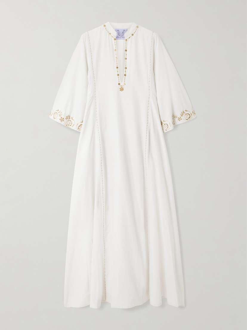 Thierry Colson Rachel Embellished Embroidered Cotton And Silk-blend Kaftan