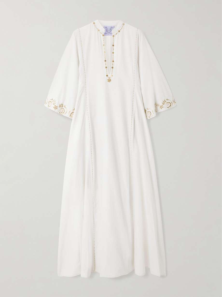 rachel embellished embroidered cotton and silk-blend kaftan