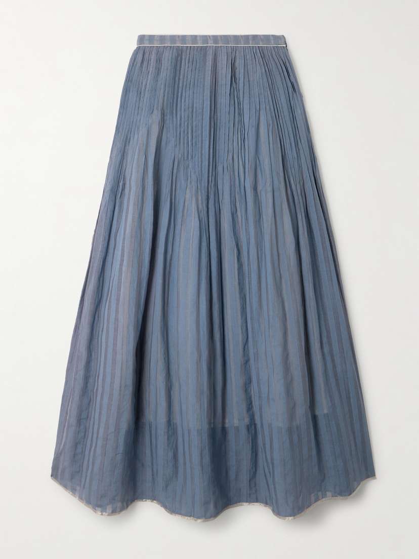 Thierry Colson Delphi Pintucked Striped Cotton And Silk-blend Maxi Skirt