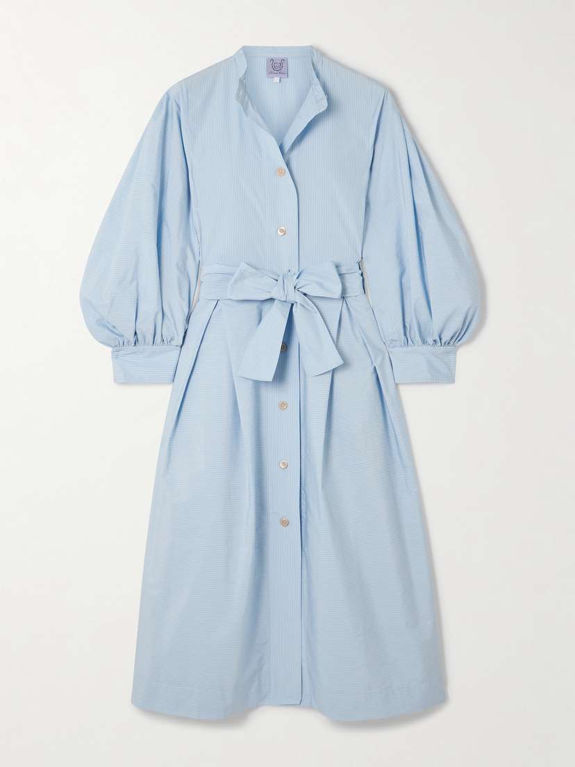 Thierry Colson Yvonne Belted Striped Cotton-poplin Midi Shirt Dress