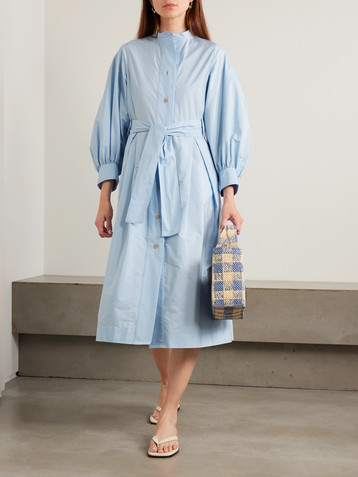 THIERRY COLSON Yvonne belted striped cotton-poplin midi shirt dress