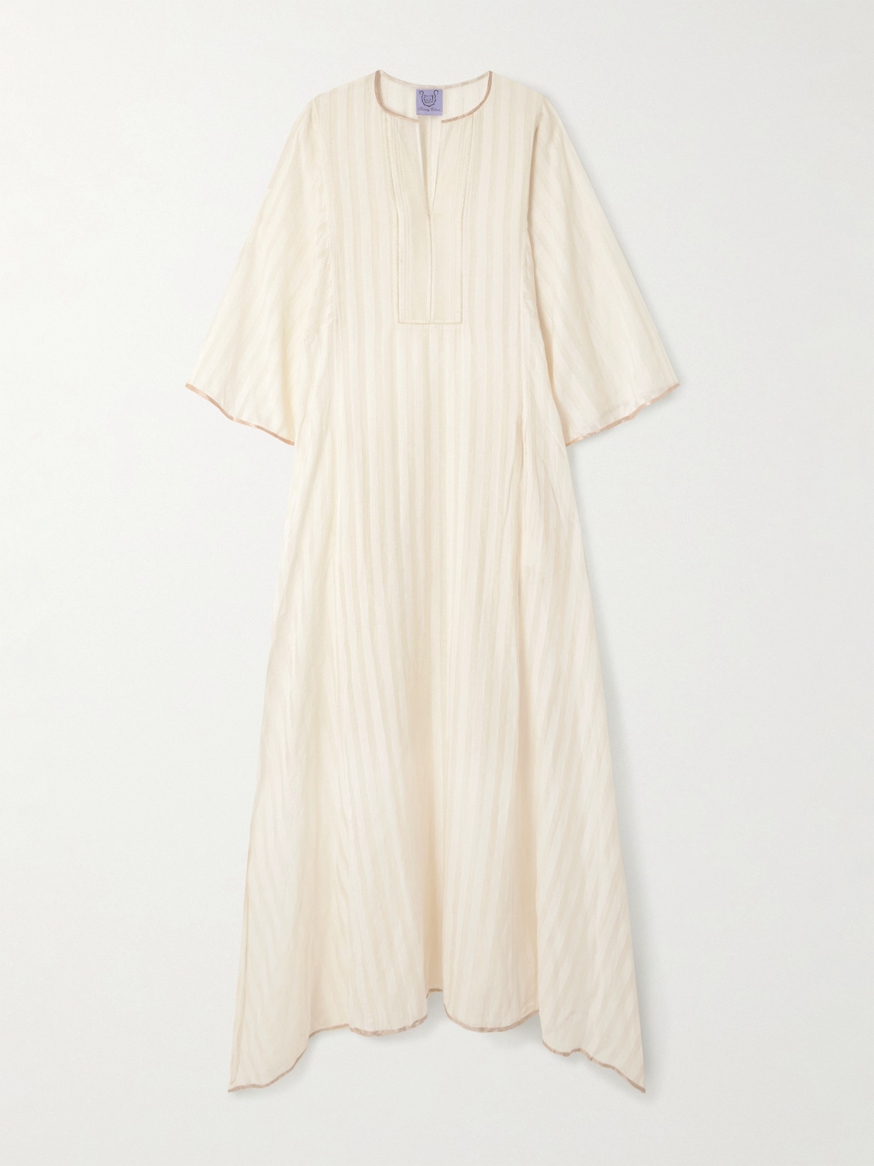 Thierry Colson Rachel Satin-trimmed Striped Cotton And Silk-blend Maxi Dress In Ecru