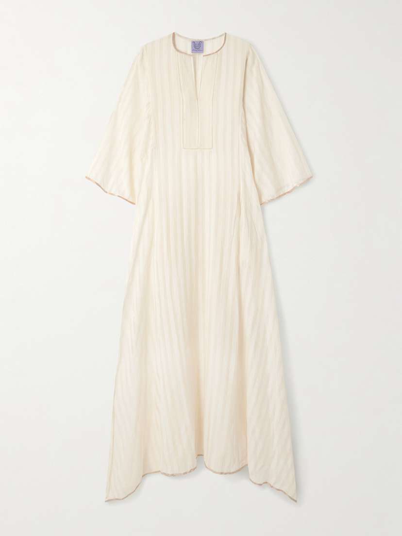 Thierry Colson Rachel Satin-trimmed Striped Cotton And Silk-blend Maxi Dress