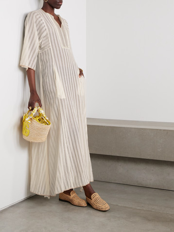 THIERRY COLSON Rachel satin-trimmed striped cotton and silk-blend maxi dress