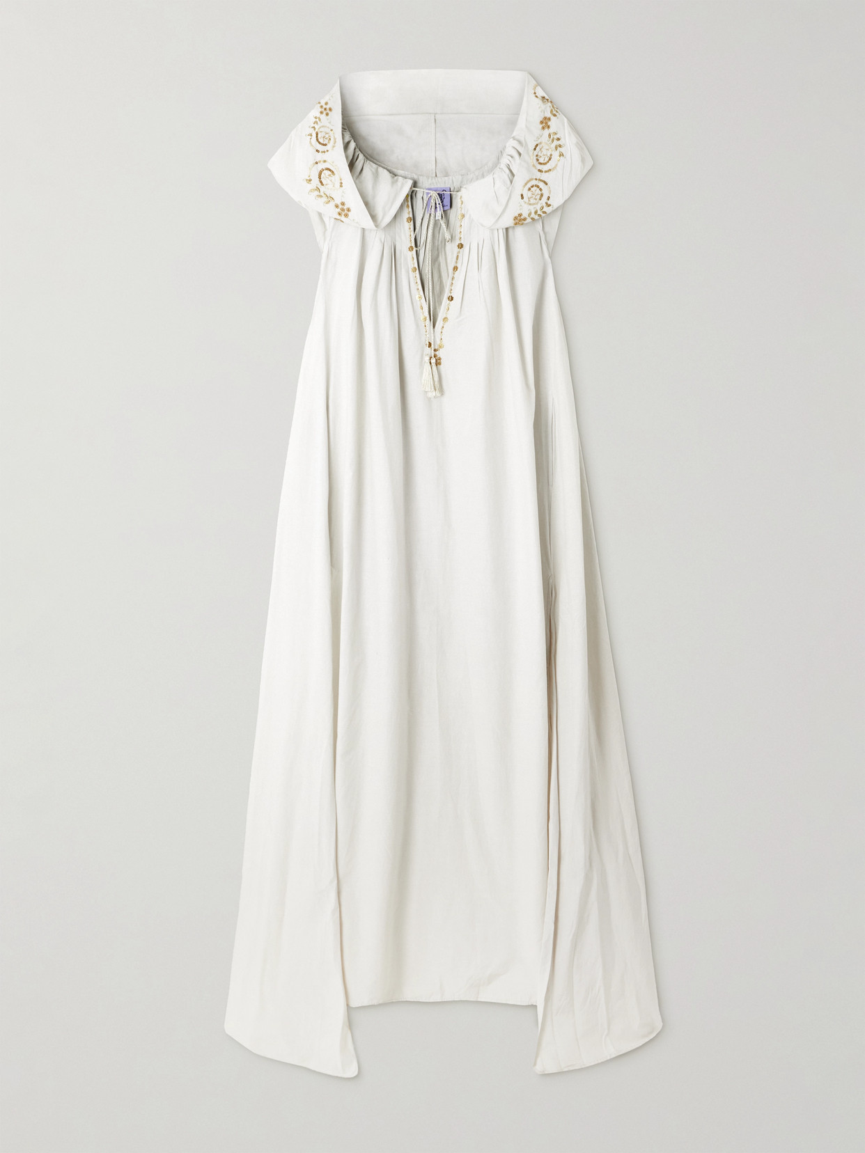 Thierry Colson Eden Hooded Embellished Embroidered Cotton And Silk-blend Coverup In White