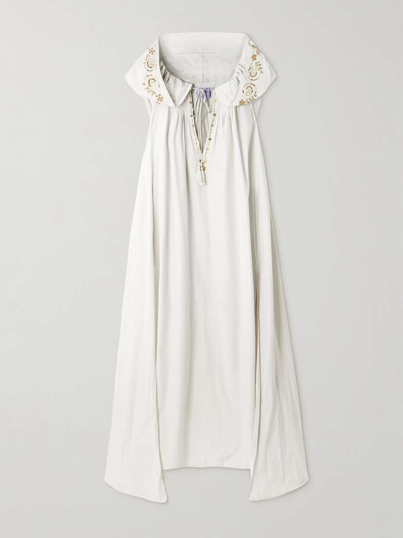 Thierry Colson Eden Hooded Embellished Embroidered Cotton And Silk-blend Coverup