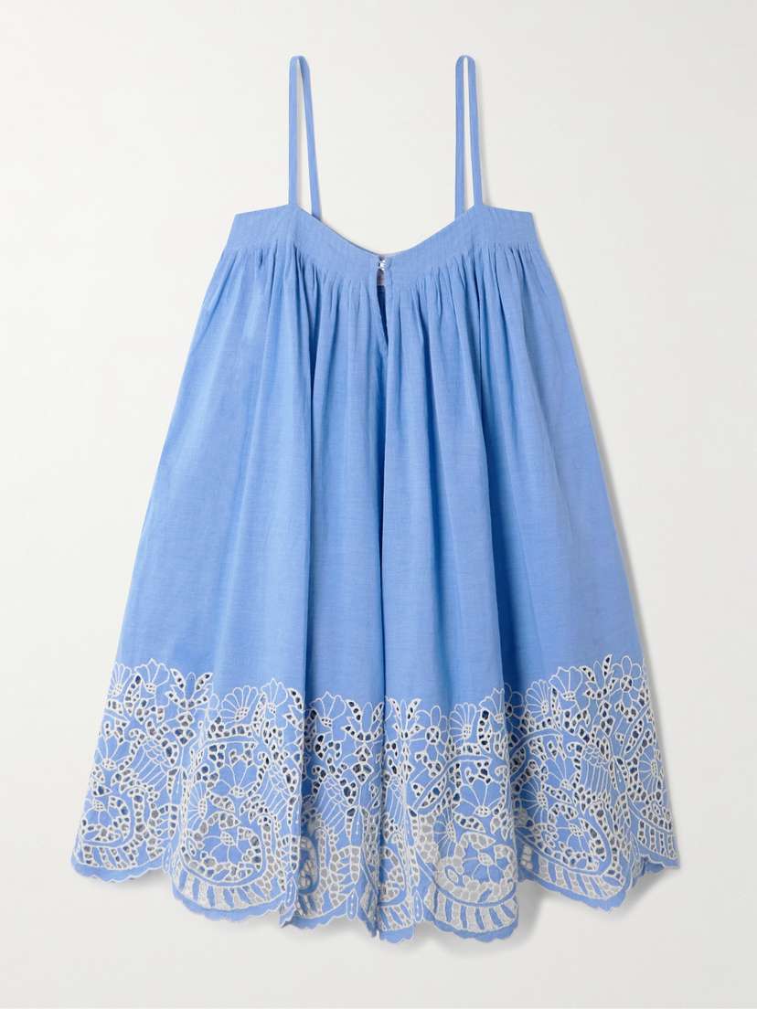 Thierry Colson Zenobia Pleated Broderie Anglaise Linen And Cotton-blend Mini Dress