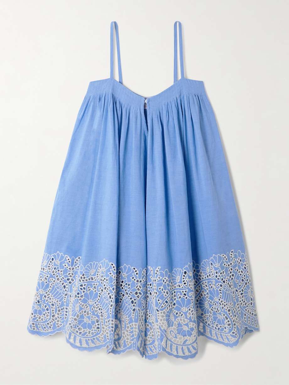 zenobia pleated broderie anglaise linen and cotton-blend mini dress