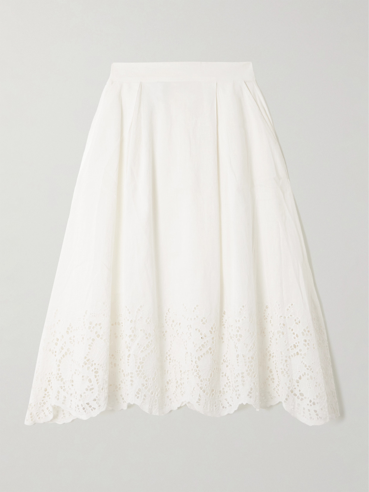 Thierry Colson Wynona Pleated Broderie Anglaise Linen And Cotton-blend Midi Skirt In Off-white