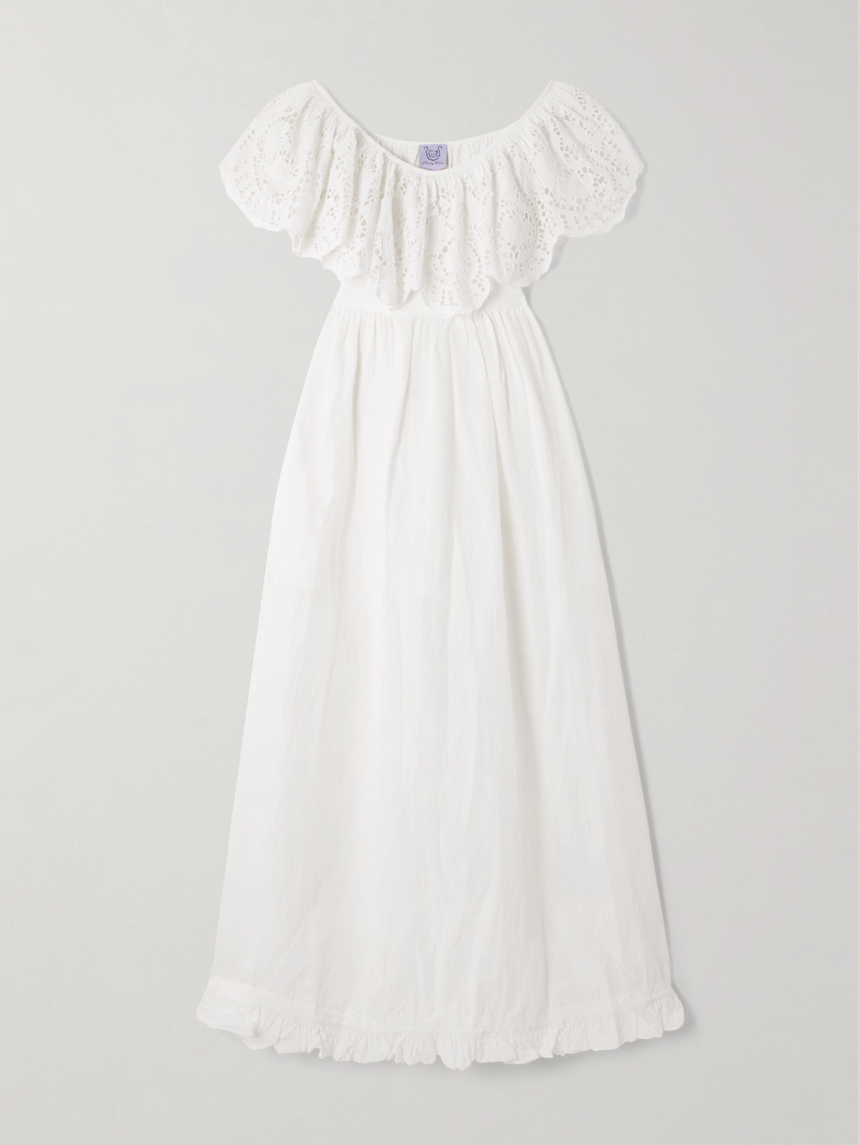 Thierry Colson Milos Ruffled Broderie Anglaise Linen And Cotton-blend Maxi Dress In Off-white