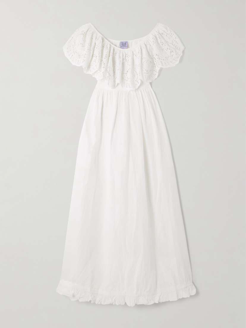 Thierry Colson Milos Ruffled Broderie Anglaise Linen And Cotton-blend Maxi Dress