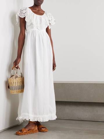 THIERRY COLSON Milos ruffled broderie anglaise linen and cotton-blend maxi dress