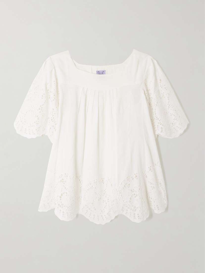 Thierry Colson Scarletta Pleated Broderie Anglaise Linen And Cotton-blend Blouse