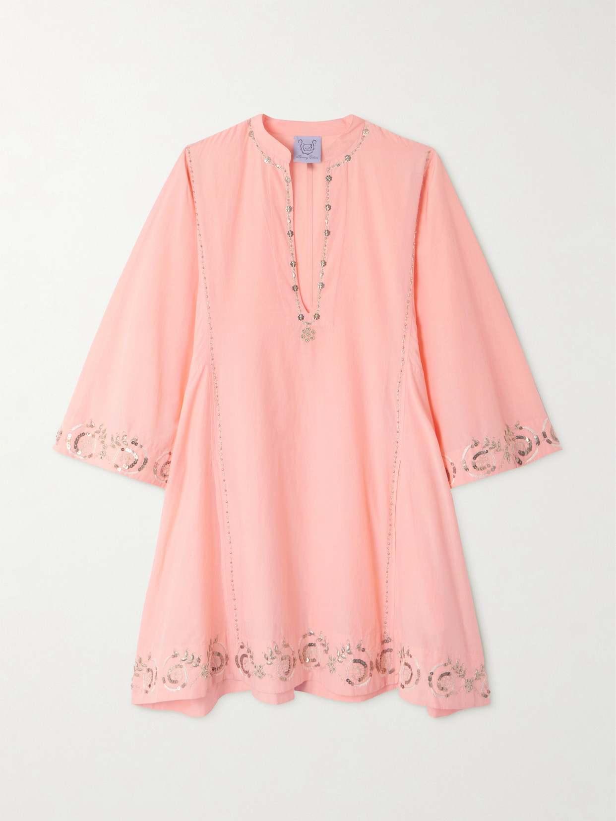 Thierry Colson Rachel Embellished Embroidered Cotton And Silk-blend Coverup In Pink