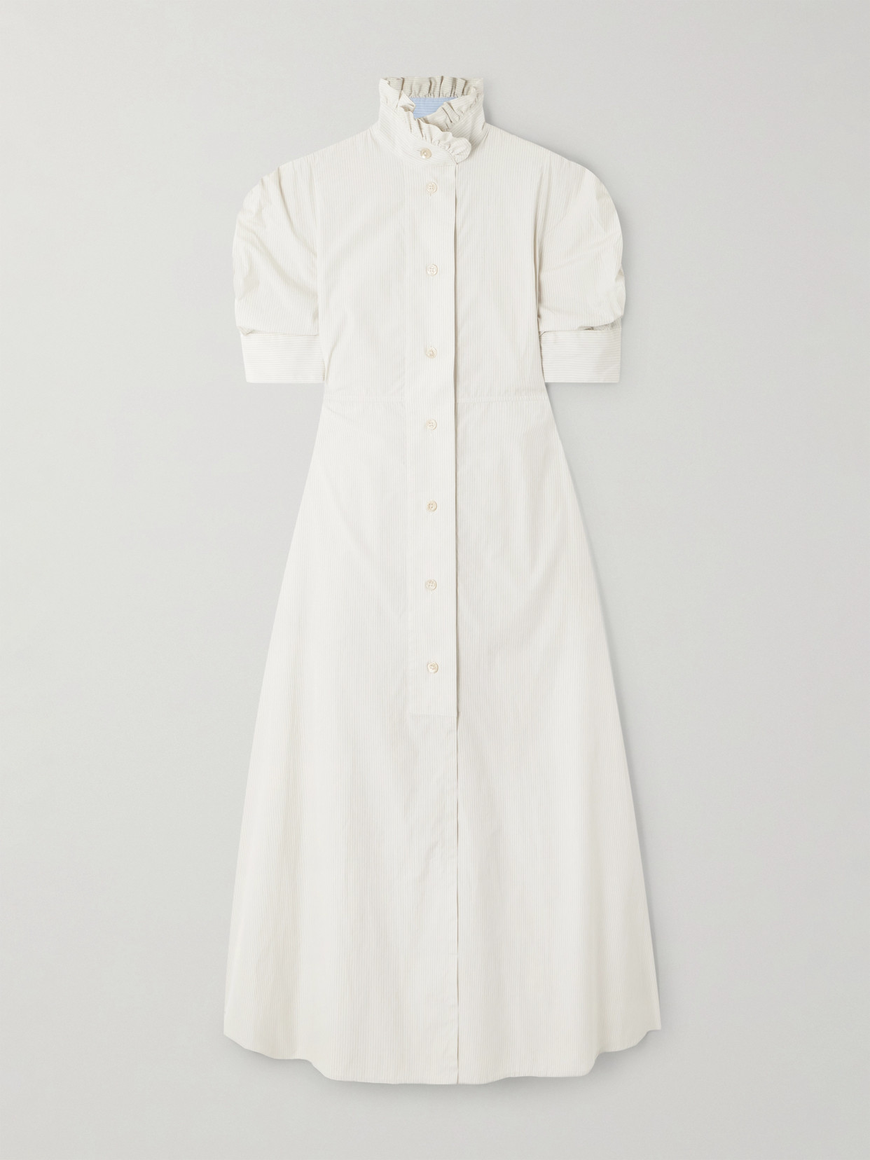 Thierry Colson Venetia Ruffled Pinstriped Cotton-poplin Midi Dress