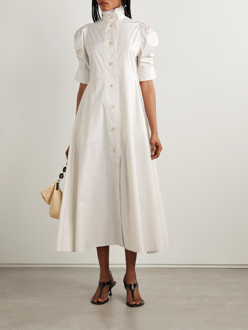 THIERRY COLSON Venetia ruffled pinstriped cotton-poplin midi dress