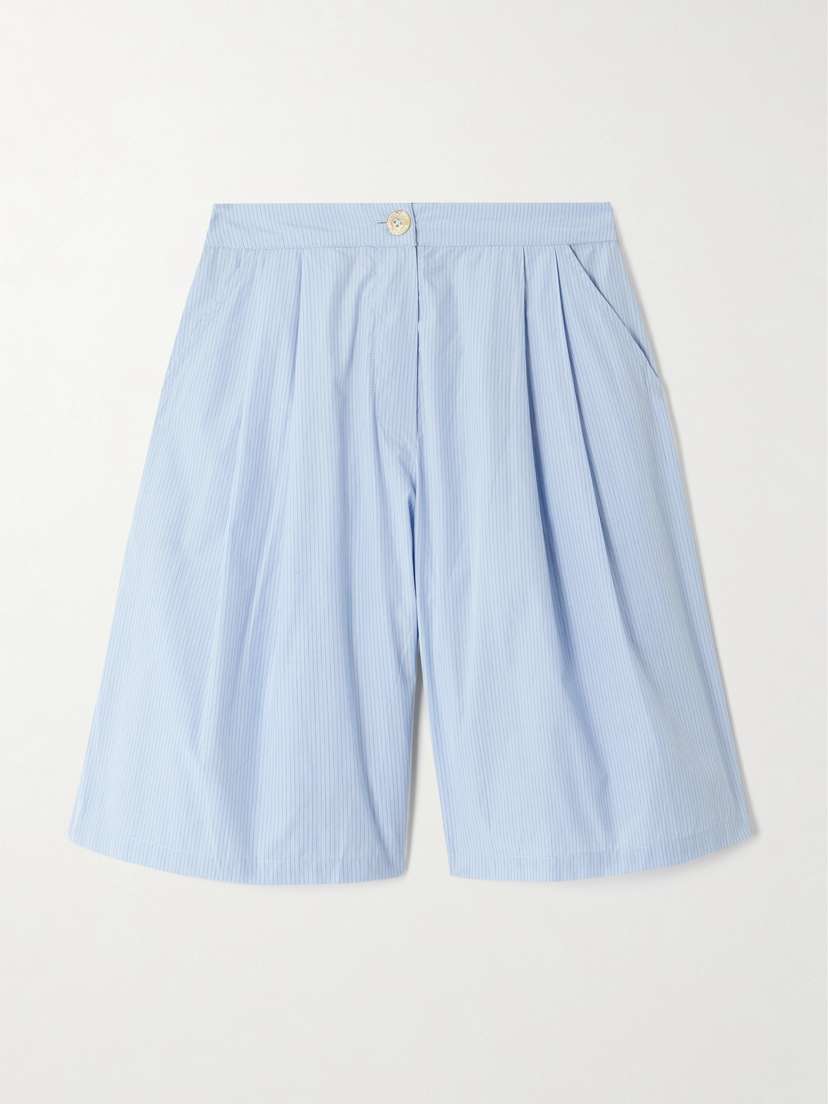 Thierry Colson Striped Pleated Cotton-poplin Shorts