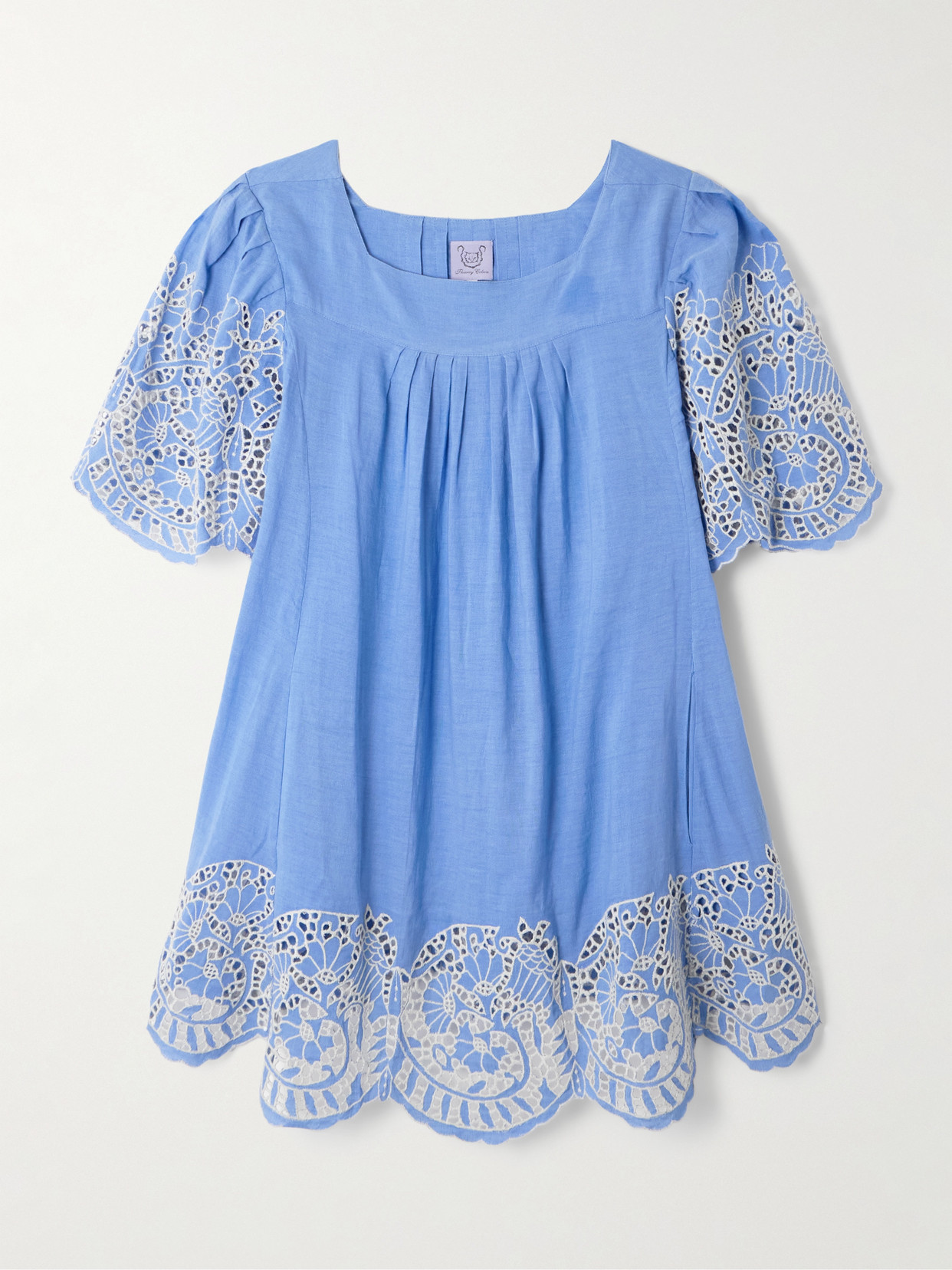 Thierry Colson Scarlett Broderie Anglaise Linen And Cotton-blend Mini Dress In Blue