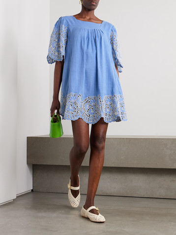 THIERRY COLSON Scarlett broderie anglaise linen and cotton-blend mini dress