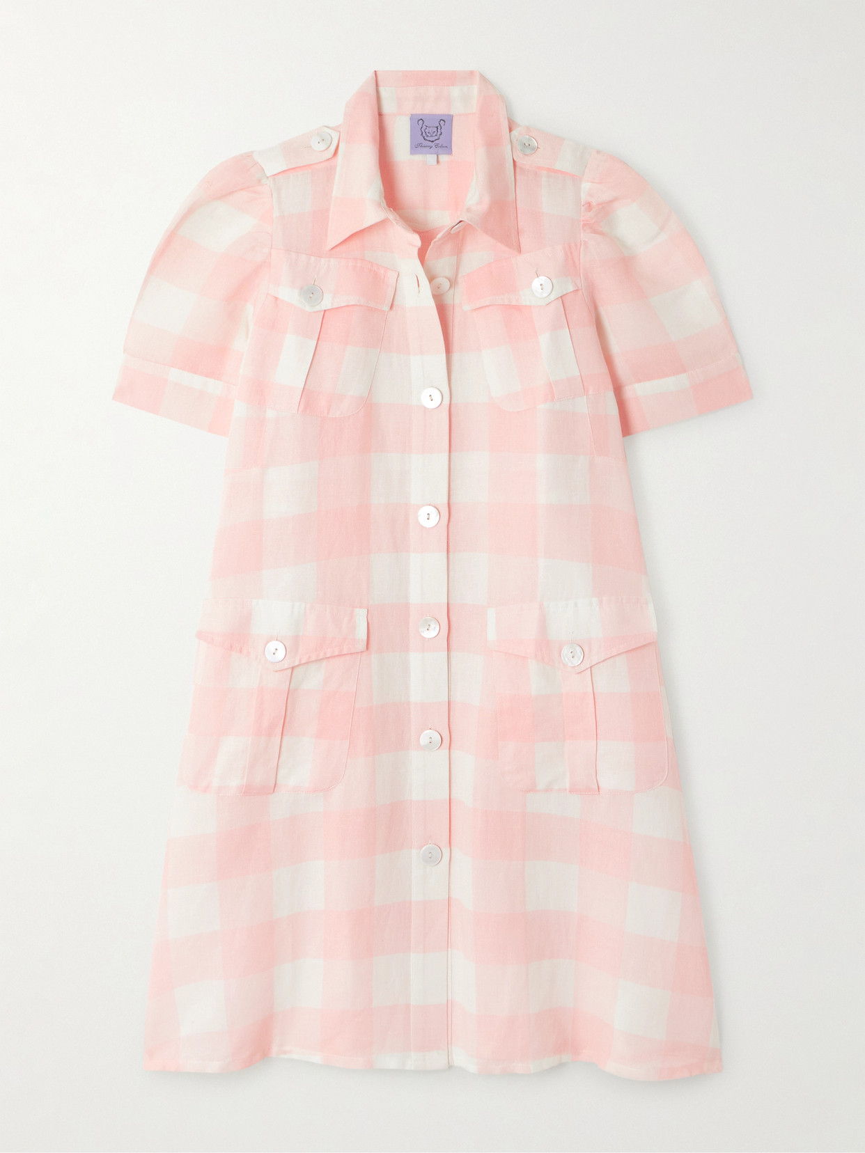 Thierry Colson Kids' Boa Checked Linen And Cotton-blend Mini Dress In Pink