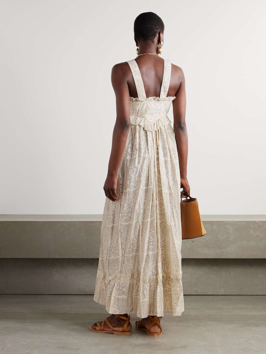valentina ruffled glittered printed cotton and silk-blend dress