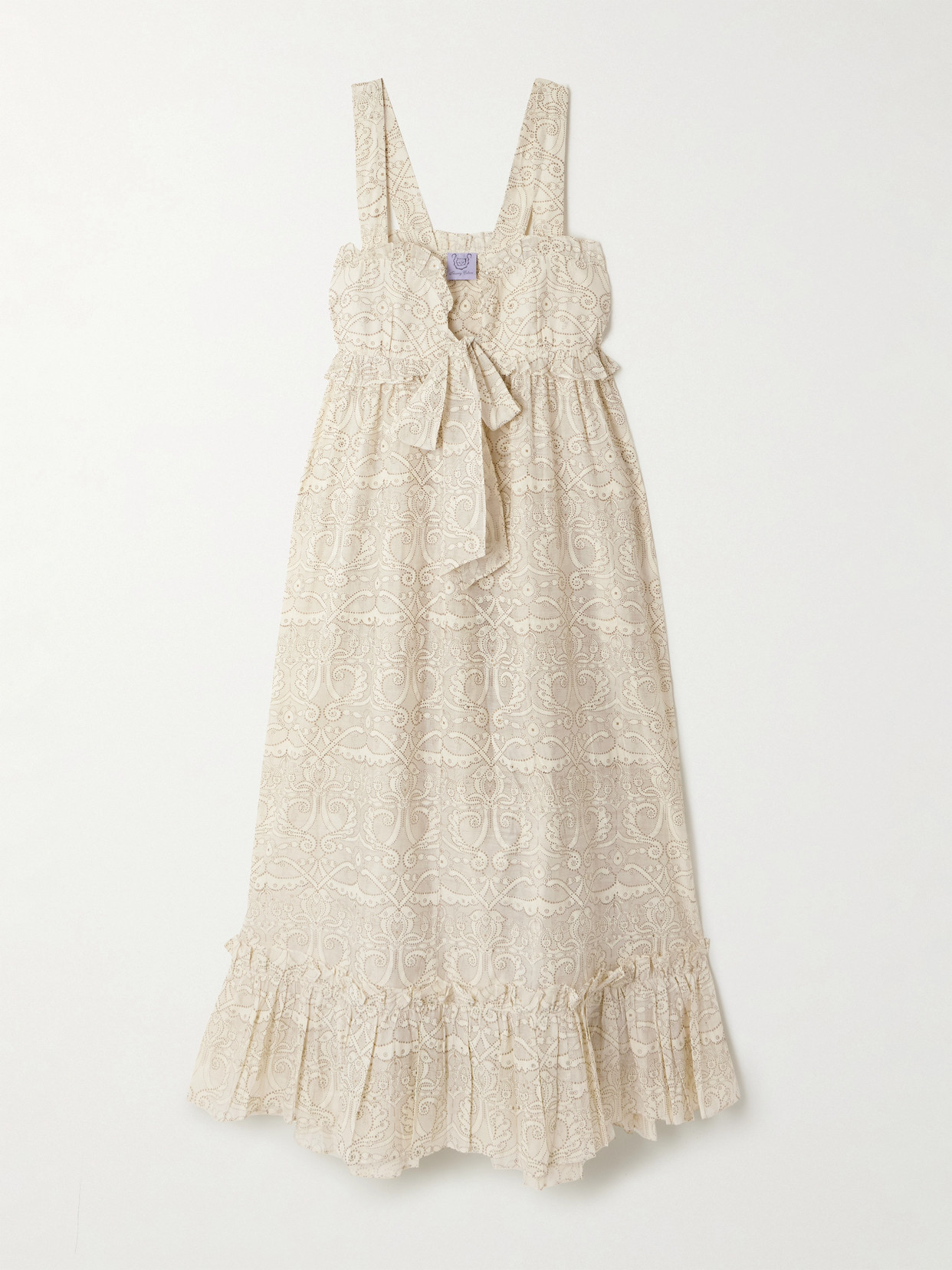 Thierry Colson Valentina Ruffled Glittered Printed Cotton And Silk-blend Dress In Cream