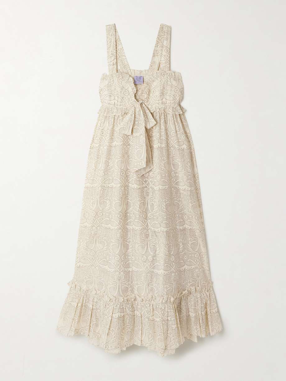 valentina ruffled glittered printed cotton and silk-blend dress