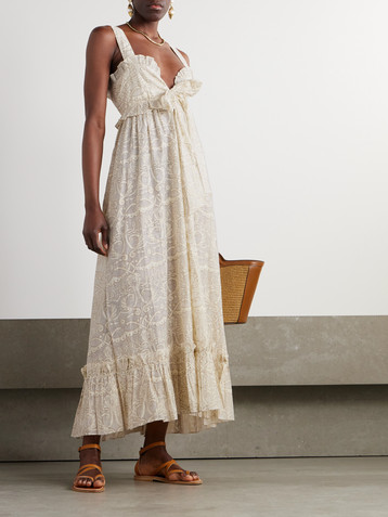 THIERRY COLSON Valentina ruffled glittered printed cotton and silk-blend dress
