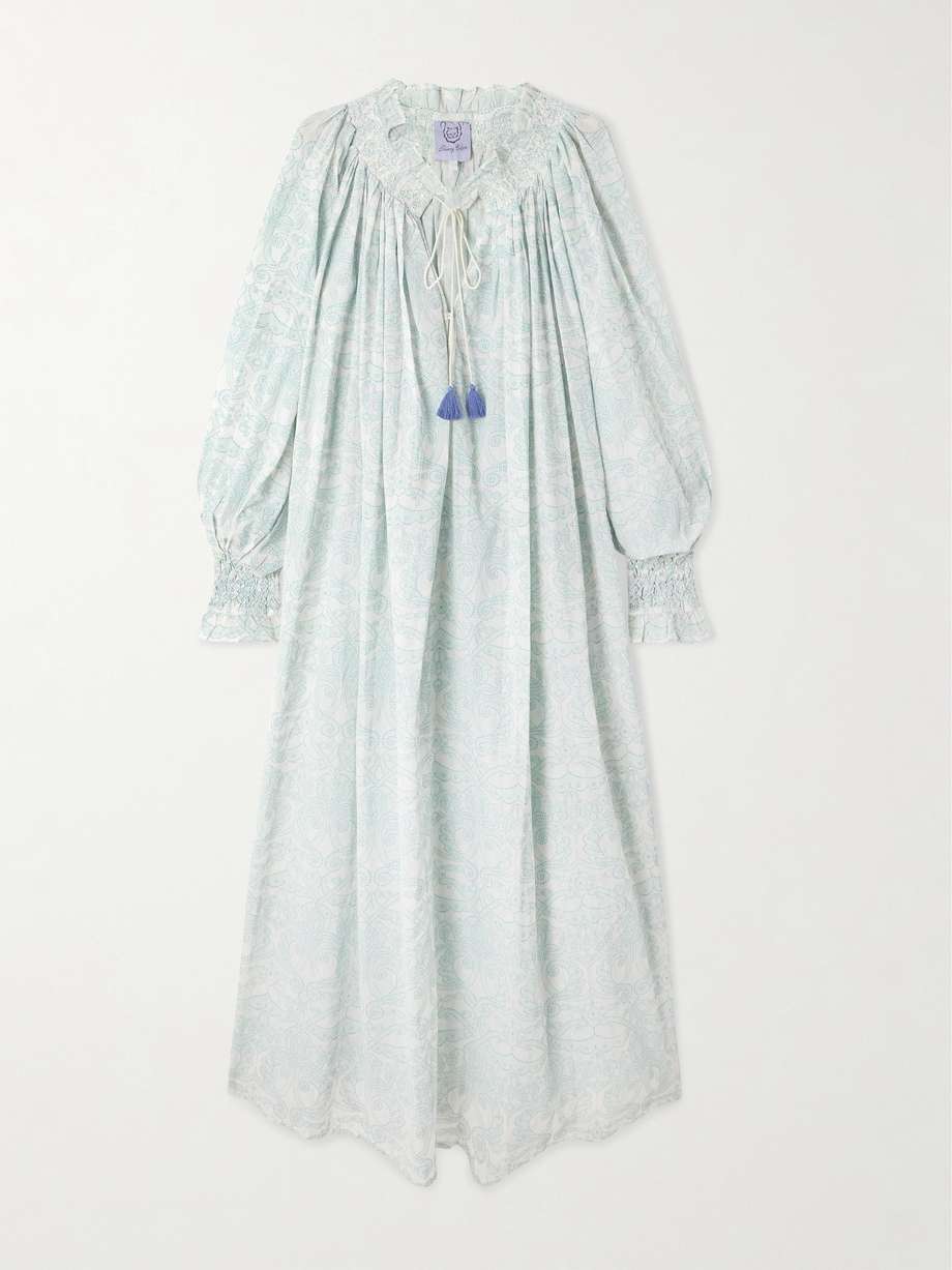vladia tasseled printed cotton-voile midi dress