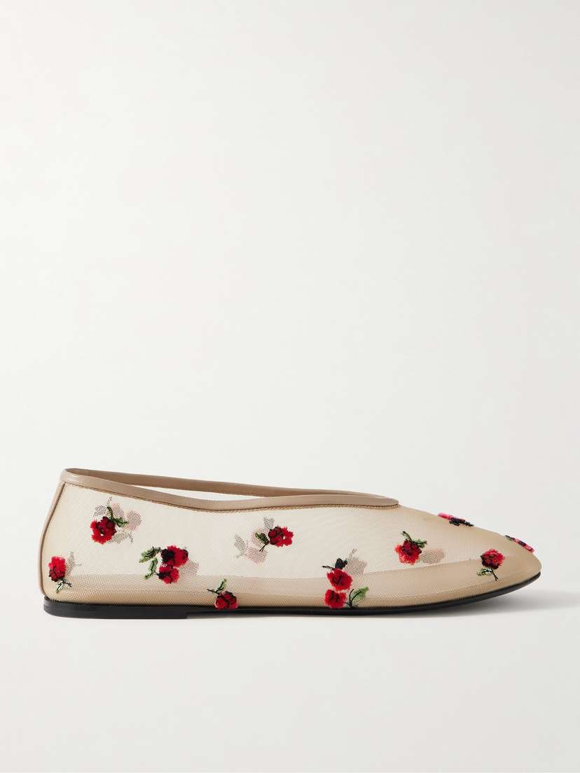 Khaite Marcy Embroidered Mesh Ballet Flats