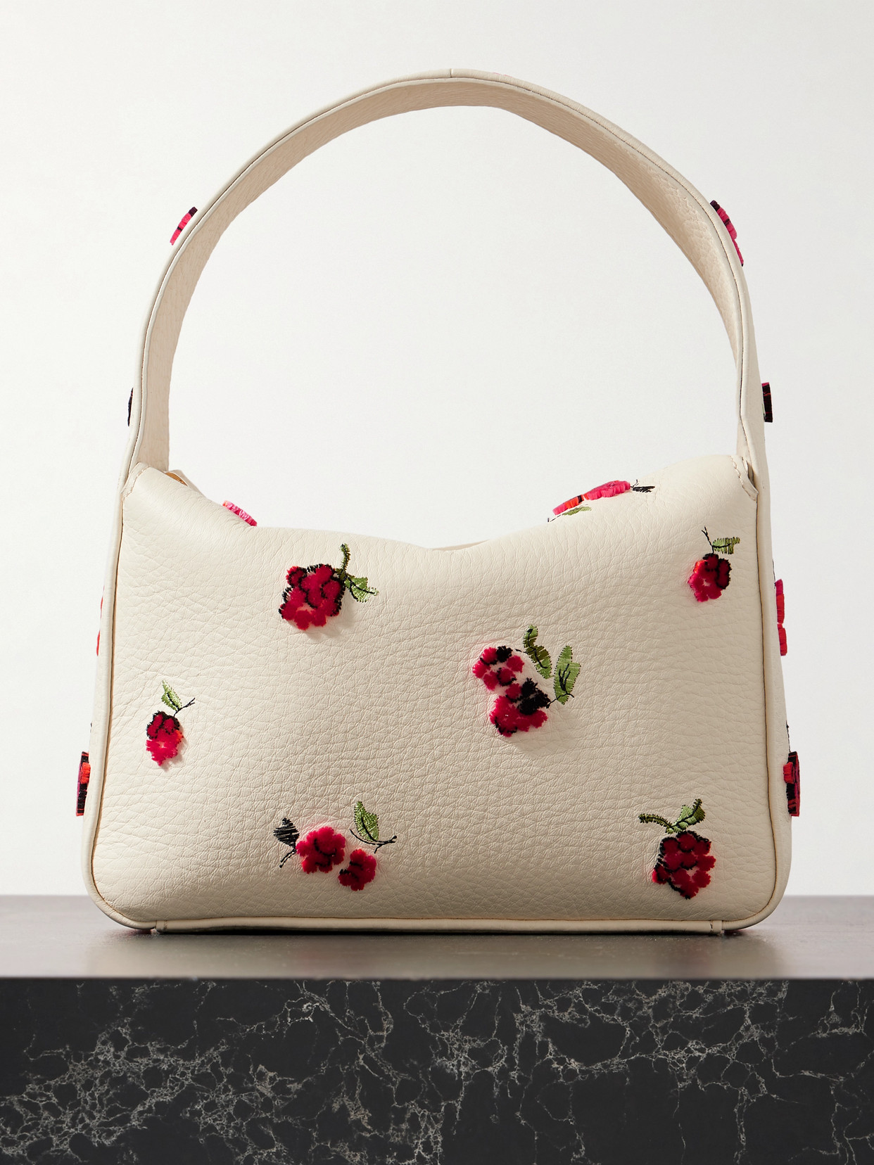 Khaite Elena Small Embroidered Appliquéd Textured-leather Shoulder Bag In White