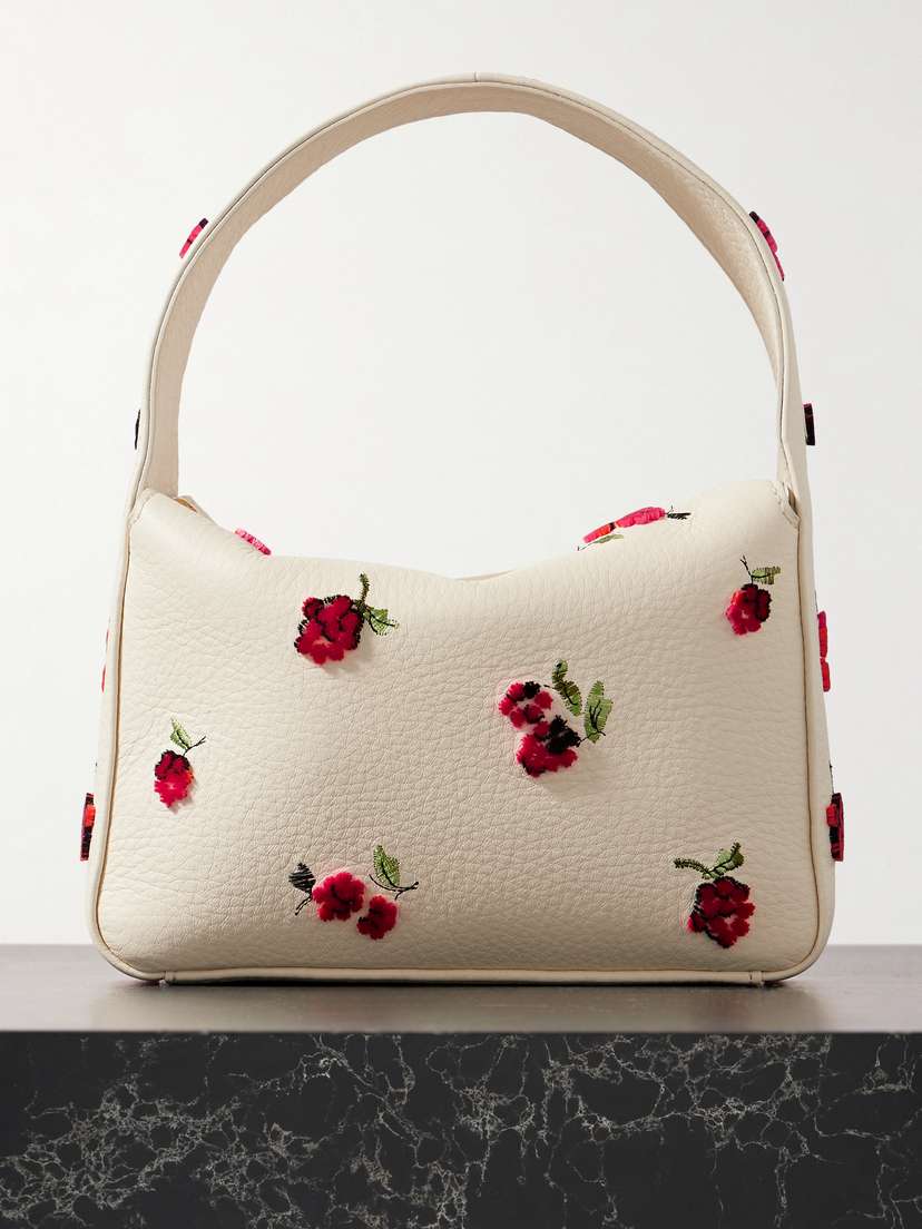 Khaite Elena Small Embroidered Appliquéd Textured-leather Shoulder Bag