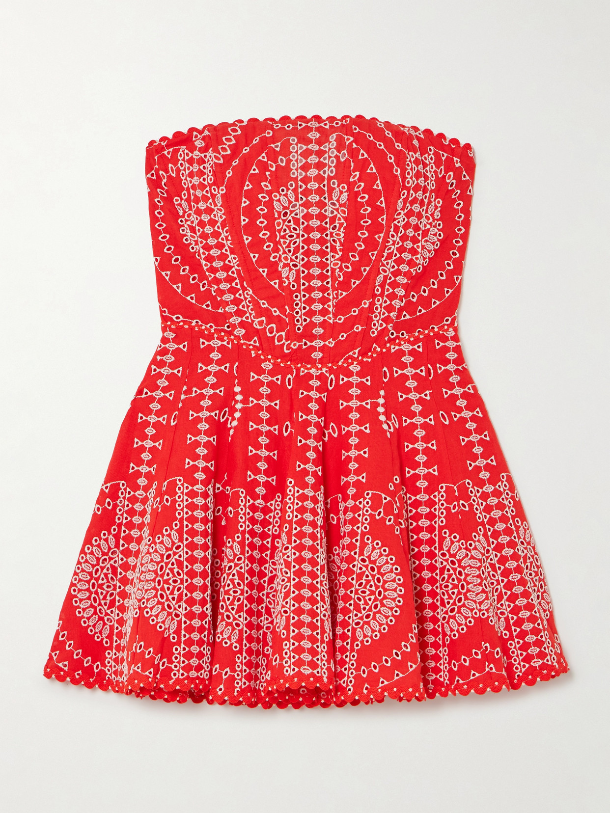 Charo Ruiz Clem Strapless Broderie Anglaise Cotton-blend Mini Dress In Red