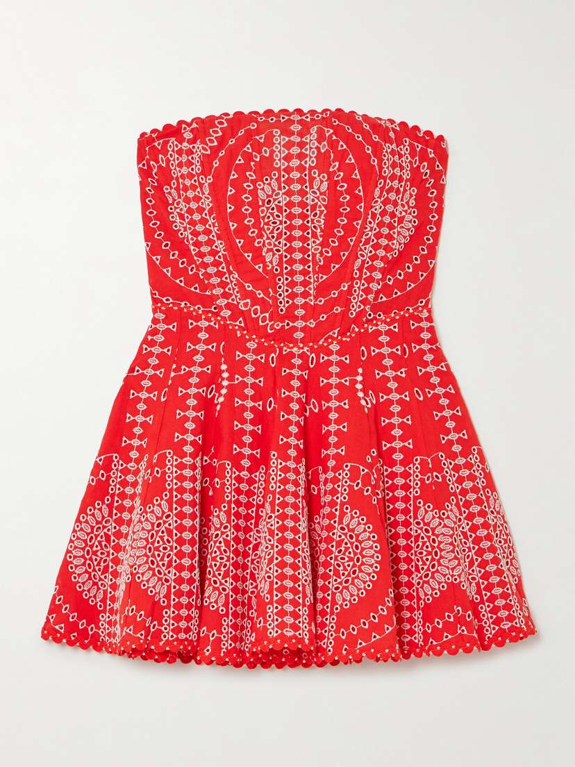 Charo Ruiz Clem Strapless Broderie Anglaise Cotton-blend Mini Dress