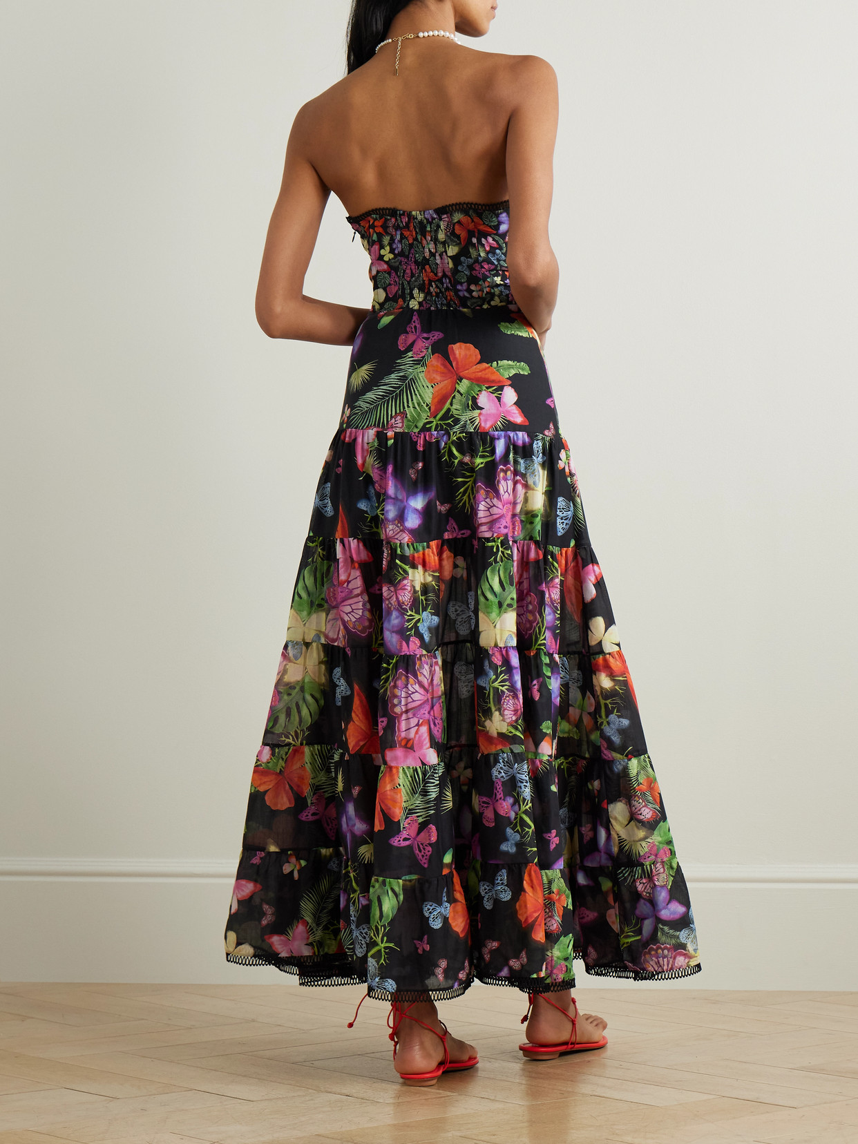 Charo Ruiz Danny Strapless Tiered Printed Cotton-blend Maxi Dress In Black