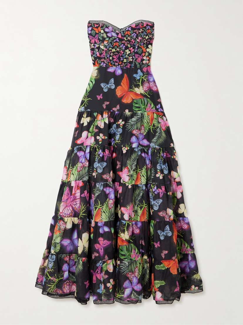 Charo Ruiz Danny Strapless Tiered Printed Cotton-blend Maxi Dress
