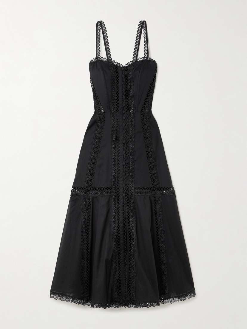 Charo Ruiz Dafelle Scalloped Guipure Lace-trimmed Cotton-blend Voile Midi Dress